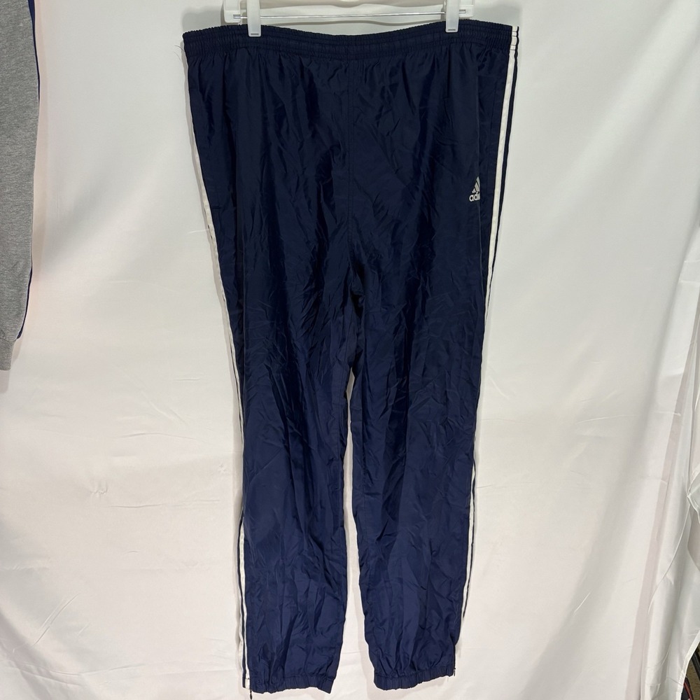 Adidas Joggers Mens XL Blue White Stripe Drawstring Zip Hem Track Pants